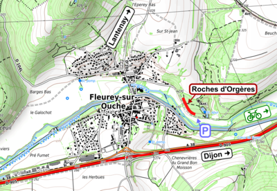Plan d'accès - Falaise de Fleurey-sur-Ouche (rendu TOPen25)