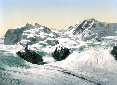 Gornergletscher, Mont Rose, Grenzgletscher, Liskamm, en 1900 par Photoglob N°0000001474