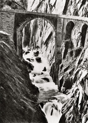 Route du St Gothard, Le Pont du Diable sur la Reuss par Gaberell Route du St Gothard, Le Pont du Diable sur la Reuss par Gaberell