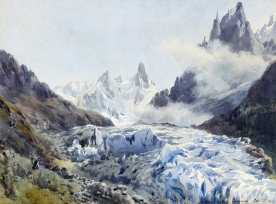 La Mer de Glace vue du Chapeau par Edward Theodore Compton en 1869 La Mer de Glace vue du Chapeau par Edward Theodore Compton en 1869