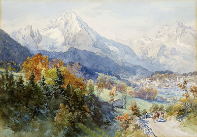 Berchtesgaden avec le Watzmann par Edward Theodore Compton Berchtesgaden avec le Watzmann par Edward Theodore Compton