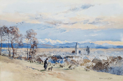Schäfer, vue sur les Alpes par Edward Theodore Compton Schäfer, vue sur les Alpes par Edward Theodore Compton