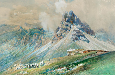 Chèvres et moutons des Dolomites par Edward Theodore Compton en 1904 Chèvres et moutons des Dolomites par Edward Theodore Compton en 1904