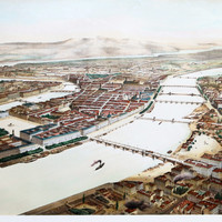 Le Rhône à Lyon en 1850. Au fond, les Monts d'Or