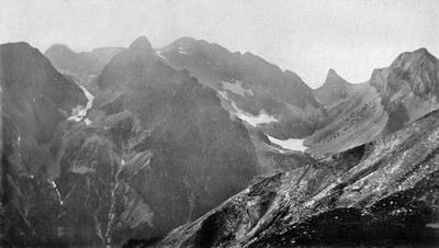Aiguille Fourchée, Pic de Parières, col de Lauplat en 1898 Aiguille Fourchée, Pic de Parières, col de Lauplat en 1898