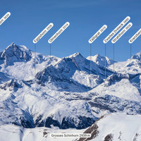 Aletschorn, versant E derrière Eggishorn ; Olmenhorn, Gletschorn, zoom depuis Punta di Valdeserta