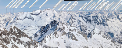 Corni di Nefelgiu (à g.), B. del Gallo, C. della Freghera (c), 2: Pizzo Medola, P. Calba - zoom depuis P. d'Arbola Corni di Nefelgiu (à g.), B. del Gallo, C. della Freghera (c), 2: Pizzo Medola, P. Calba - zoom depuis P. d'Arbola
