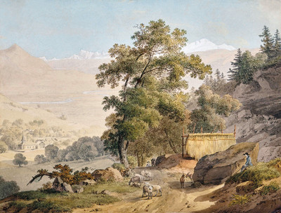 Vue du village de Mounetiez du Mole et du Mont Blanc par Jean Antoine Linck Vue du village de Mounetiez du Mole et du Mont Blanc par Jean Antoine Linck