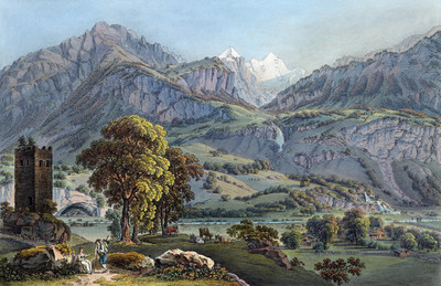 Engelhorn et Wetterhorn vus des environs de Meiringen par Gabriel Lory père Engelhorn et Wetterhorn vus des environs de Meiringen par Gabriel Lory père