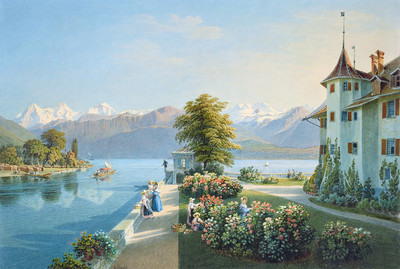 Eiger, Mönch, Jungfrau, Blümlisalp, lac de Thoune, par Gabriel Lory fils Eiger, Mönch, Jungfrau, Blümlisalp, lac de Thoune, par Gabriel Lory fils