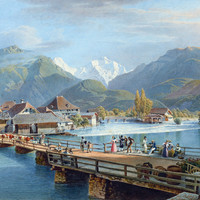 Unterseen, Mönch, Jungfrau, en 1845, par Gabriel Lory fils