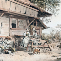 Ferme bernoise par Lafond. Défibrage du chanvre.