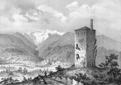 Tour du Treuil à Allevard vers 1835-1839 par Victor Cassien Tour du Treuil à Allevard vers 1835-1839 par Victor Cassien