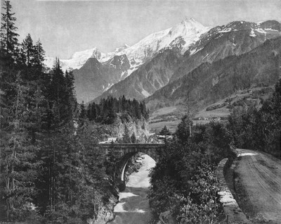 Pont Ste Marie, Mont Blanc Du Tacul, Mont Maudit, Aiguille du Goûter en 1900, par Neurdein