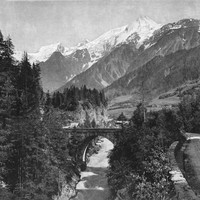 Pont Ste Marie, Mont Blanc Du Tacul, Mont Maudit, Aiguille du Goûter en 1900, par Neurdein