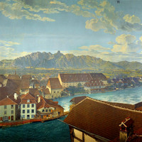 Thun-panorama en 1814, Blümlisalp, lac de Thoune, Niesen, Stockhorn, par Marquard Wocher