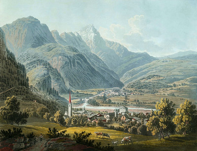 Environs de Thusis et vue vers le Piz Beverin par Johann Jacob Meyer (Meier)