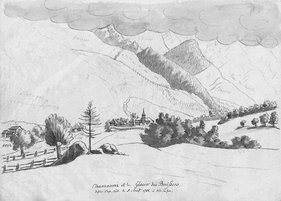 Chamouni et le glacier des Bossons le 5 aoust 1785 par Hans Conrad Escher Chamouni et le glacier des Bossons le 5 aoust 1785 par Hans Conrad Escher
