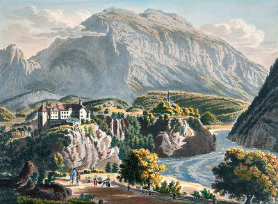Räzuns et le Rhin postérieur par Johann Jakob Meyer (Meier) Räzuns et le Rhin postérieur par Johann Jakob Meyer (Meier)