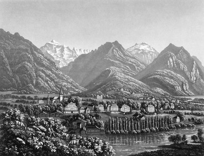 Jungfrau vue d'Interlaken par Johann Jacob Meyer (Meier)