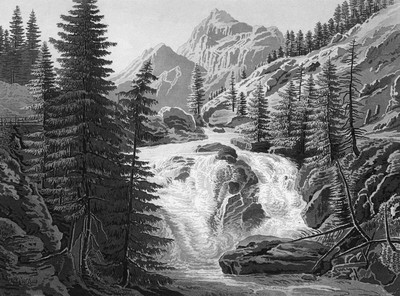 Chute du Rhin à la Roffla, par Johan Jacob Meyer (Meier)