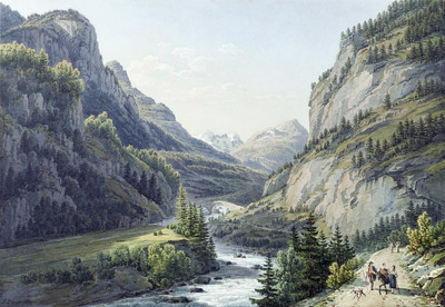 Sortie vers l'amont de la Via Mala par Johann Jacob Meyer (Meier)