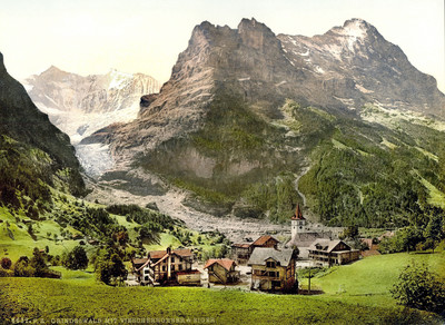 Grindelwald, Fiescherhorn, Eiger, en 1900 par Photoglob N°0000006632 (variante)