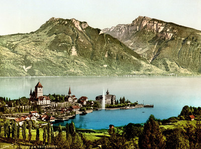 Spiez, lac de Thoune,  en 1900, par Photoglob N°0000001294