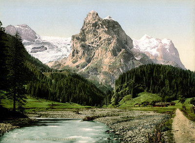 Rosenlaui, Wellhorn, Wetterhorn, en 1900, par Photoglob N°0000001577 (variante)
